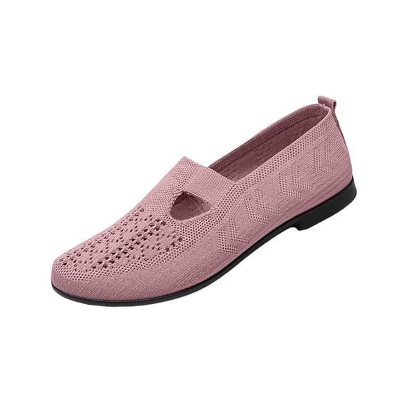 Gpaecead Women's Knit Flats Breathable Mesh Slip On Lightweight Soft Sole Summer Casual Walking Shoes For Daily Comfort Pink