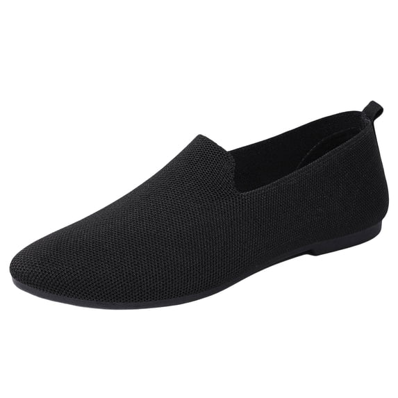 Gpaecead Women's Knit Flats Pointed Closed Toe Slip On Breathable Lightweight Cushioned Non Slip Loafers With Heel Pull Tab For Work, Black