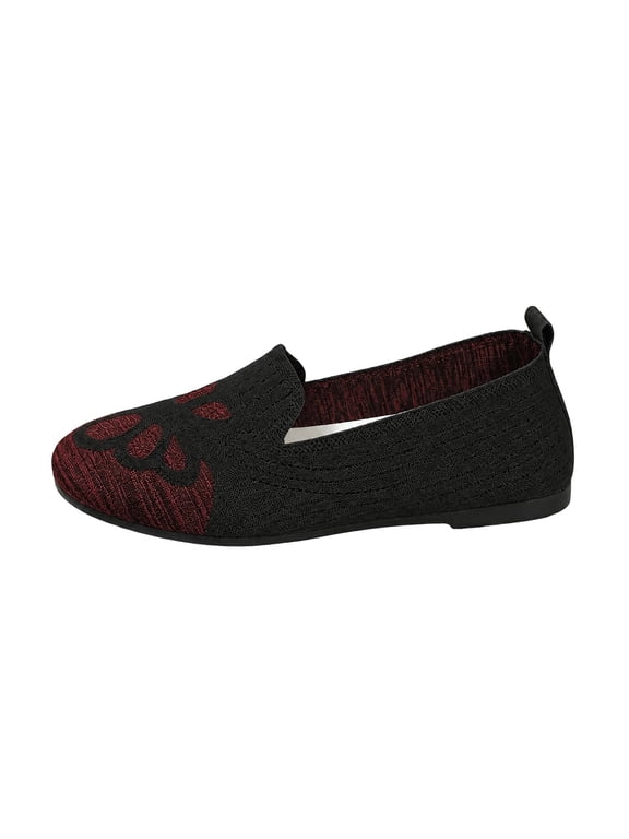 Women's Knit Jacquard Flats Breathable Lightweight Slip On Loafers with Non Slip Sole for Work Travel Casual Black