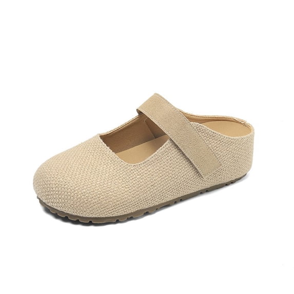 Gpaecead Women's Knit Mary Jane Mules Wide Round Toe Breathable Elastic Strap Slip On Non Slip Comfort Flats Khaki