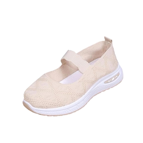 Gpaecead Women's Knit Mesh Walking Shoes Soft Sole Breathable Non Slip Elastic Strap Comfortable Slip On Flats For Summer Daily B-Beige