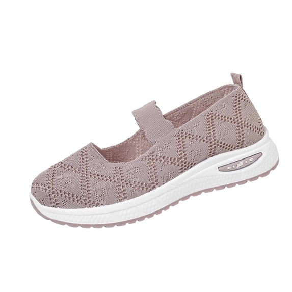 Gpaecead Women's Knit Mesh Walking Shoes Soft Sole Breathable Non Slip Elastic Strap Comfortable Slip On Flats For Summer Daily B-Pink