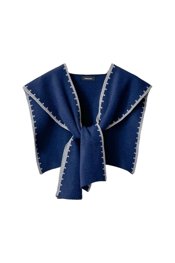 Women's Knit Shoulder Cape - Detachable Sleeve Design With Twist Stitch Neck Warmer Dark Blue