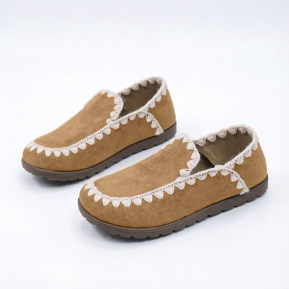 Gpaecead Women's Lace Trim Flat Loafers Round Toe Slip On Soft Sole Vintage Cottagecore Comfortable Walking Shoes Coffee