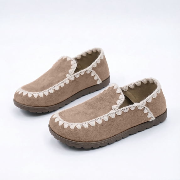 Gpaecead Women's Lace Trim Flat Loafers Round Toe Slip On Soft Sole Vintage Cottagecore Comfortable Walking Shoes Khaki