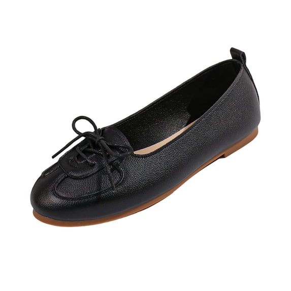 Gpaecead Women's Lace Up Ballet Flats Round Toe Slip On Cushioned Comfortable Faux Leather Flat Shoes For Work, Office And Casual Black