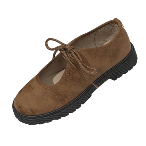 Gpaecead Women's Lace Up Mary Jane Flats Faux Suede Round Toe Ballet Comfort Shoes With Non Slip Outsole For Work And Casual Brown