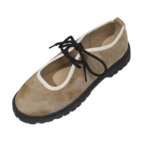 Gpaecead Women's Lace Up Mary Jane Flats Faux Suede Round Toe Ballet Comfort Shoes With Non Slip Outsole For Work And Casual Gray