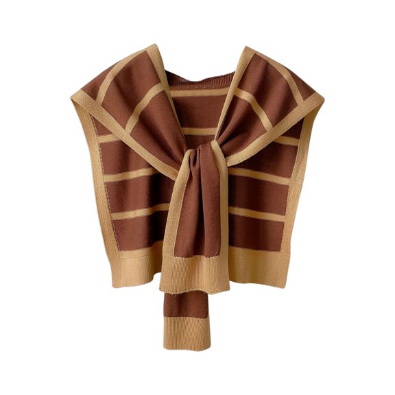 Gpaecead Women's Lazy Style Knit Shoulder Wrap - Front Tie Detail Shawl For Office & Air-Conditioned Spaces Coffee