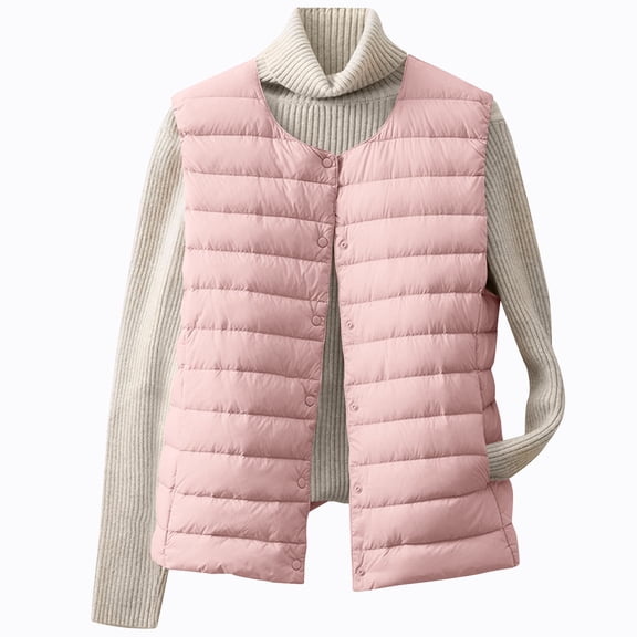 Gpaecead Women's Light Packable Down Vest, Short Puffer Sleeveless Jacket Pink