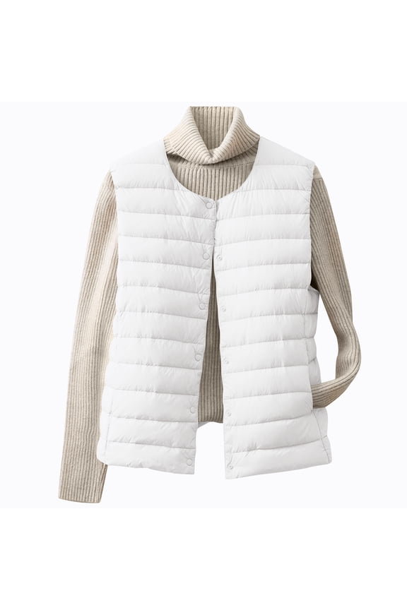 Women's Light Packable Down Vest, Short Puffer Sleeveless Jacket White