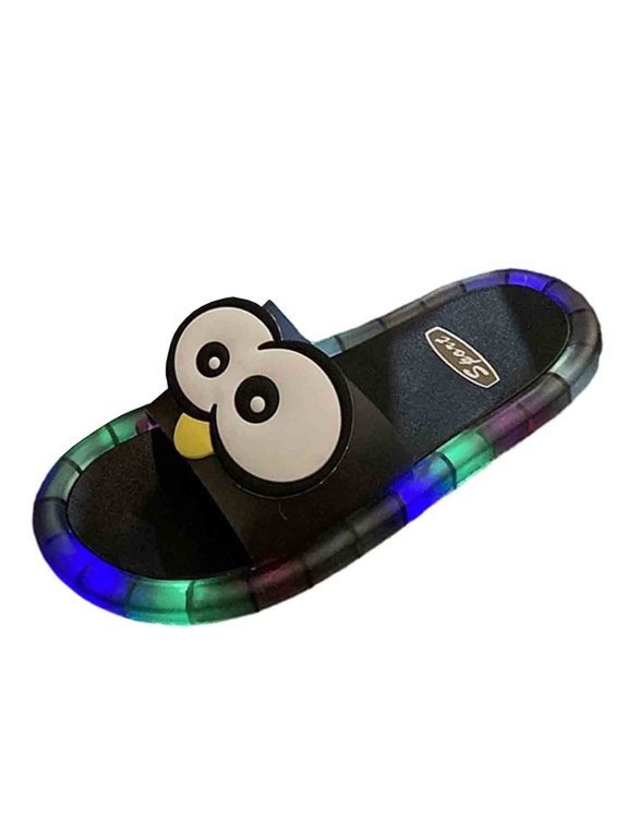 Women's Light Up Led Flat Slippers Open Toe Flash Glowing Non Slip Slides For Indoor Outdoor Fun, Black