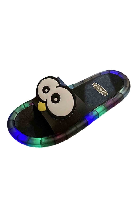 Women's Light Up Led Flat Slippers Open Toe Flash Glowing Non Slip Slides For Indoor Outdoor Fun, Black