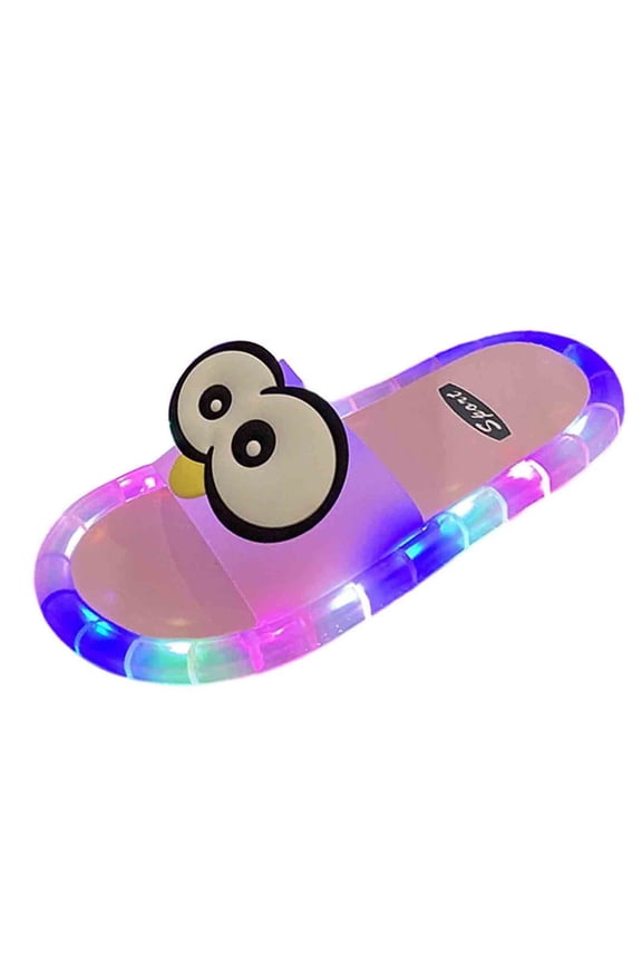 Women's Light Up Led Flat Slippers Open Toe Flash Glowing Non Slip Slides For Indoor Outdoor Fun, Pink