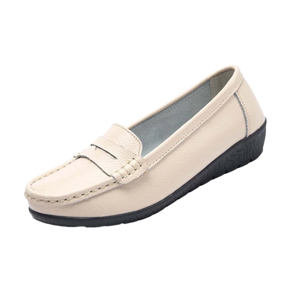 Gpaecead Women's Loafers Faux Leather Slip On Cushioned Comfort Moccasin Flats For Work, Standing And Daily Walking Beige