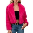 thumbnail image 1 of Gpaecead Women's Long Sleeve Faux Fur Jacket With Lapel Collar Winter Fleece Trench Coat Hot Pink, 1 of 9