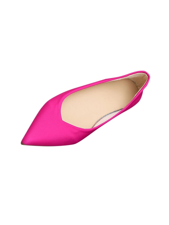Women's Low Heel V Cut Flats Pointed Toe Breathable Slip On Soft Sole Comfortable Casual Work Shoes For Spring Summer Hot Pink