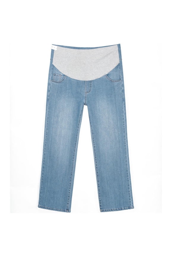Women's Maternity Jeans Over Belly Comfy Stretch Boyfriend Jeans Denim Pregnancy Pants Light Blue