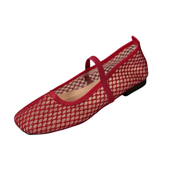 Gpaecead Women's Mesh Mary Jane Flats Square Toe Elastic Strap Breathable Slip On Shoes with Lightweight Sole Red