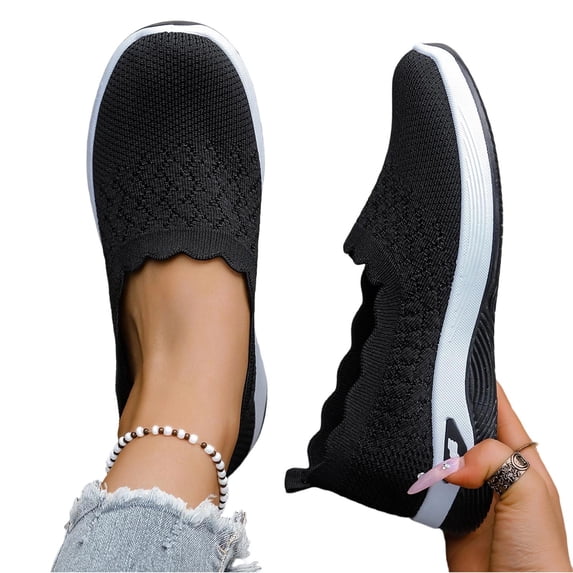 Gpaecead Women's Mesh Walking Shoes Soft Sole Breathable Lightweight Slip On Comfort Casual Summer Flats, Black