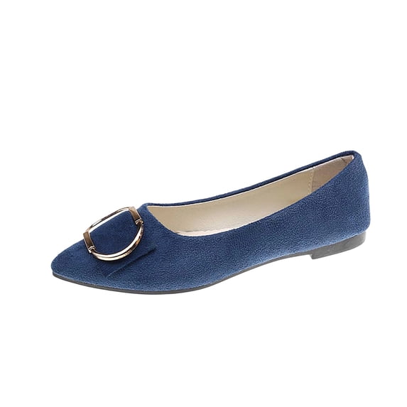 Gpaecead Women's Metal Buckle Low Heel Flats Pointed Toe Faux Suede Slip On Soft Sole Comfort Casual Work Shoes For Spring Summer Dark Blue