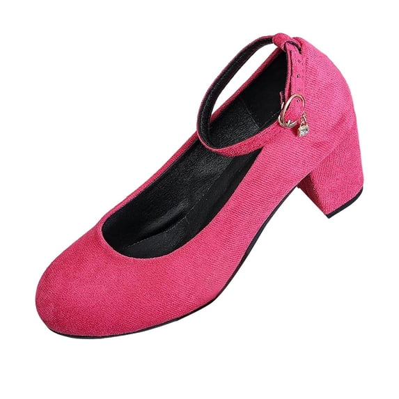 Gpaecead Women's Mid Chunky Heel Dress Shoes Round Toe Faux Suede Comfortable Spring Summer Casual Ankle Strap Shoes Pink