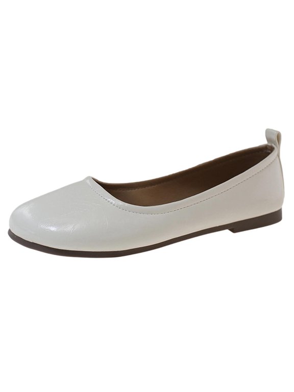 Women's Minimalist Ballet Flats Round Toe Soft Faux Leather Foldable Slip On Shoes for Office Travel Beige