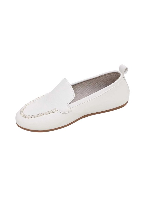 Women's Minimalist Loafers Soft Faux Leather Slip On Shoes with Non Slip Sole for Work Commute Casual White
