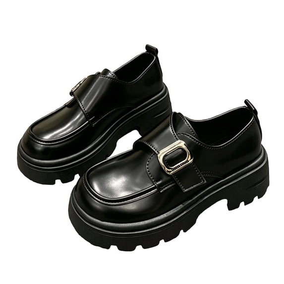 Gpaecead Women's Monk Strap Platform Mary Jane Shoes Faux Leather Slip On Non Slip Shoes For Work, School And Casual Black