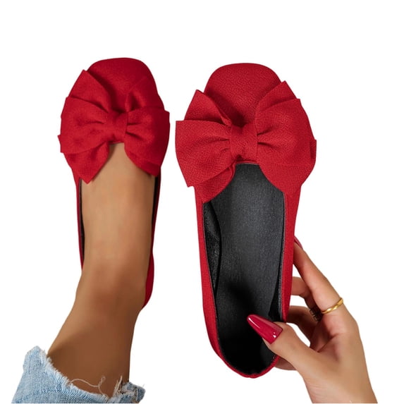 Gpaecead Women's Oversized Bow Ballet Flats Round Toe Slip On Cushioned Non Slip Shoes For Work And Weddings, Red