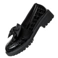 thumbnail image 1 of Gpaecead Women's Oversized Bow Embossed Platform Loafers Chunky Sole Slip On Patent Leather Comfort Shoes For Commute Campus Black, 1 of 8