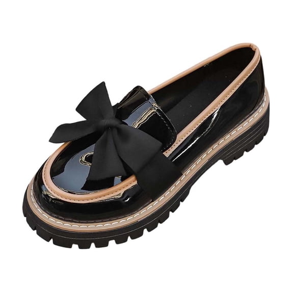 Gpaecead Women's Oversized Bow Platform Loafers Patent Leather Chunky Sole Slip On Non Slip Comfort Shoes For Work And Casual C-Black