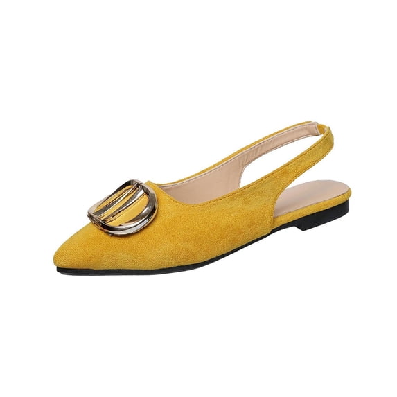 Gpaecead Women's Oversized Metal Buckle Slingback Flats Pointed Toe Faux Suede Cushioned Non Slip Shoes For Work And Parties, Yellow