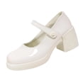 thumbnail image 1 of Gpaecead Women's Pearl Buckle Platform Mary Jane Loafers Round Toe Patent Leather Mid Heel Casual Dress Shoes For Work And Party Beige, 1 of 8