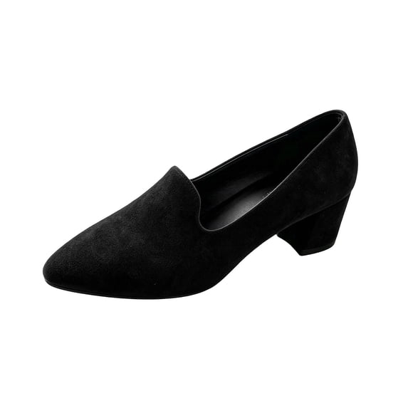 Gpaecead Women's Pointed Toe Block Heel Pumps Solid Color Faux Suede Slip On Elegant Loafers For Commute Daily Black