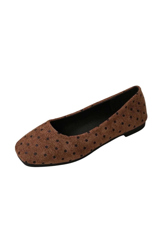 Women's Polka Dot Print Flat Moccasins Square Toe Soft Sole Commute Flat Casual Summer Work Shoes, Brown