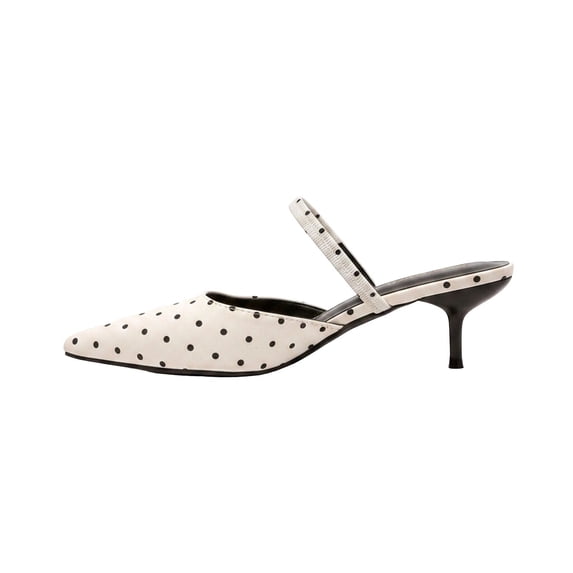 Gpaecead Women's Polka Dot Stiletto Heel Mules Pointed Closed Toe Retro Versatile Dressy Office Date Night Shoes, White