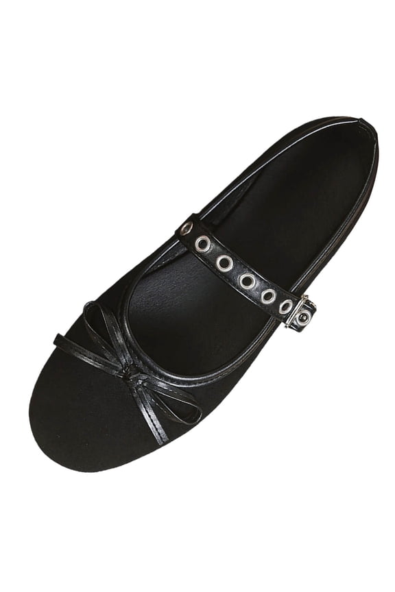 Women's Punk Mary Jane Flats Oversized Grommet Strap Faux Suede Non Slip Shoes For Lolita And Gothic Style, Black