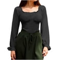 thumbnail image 1 of Gpaecead Women's Renaissance Off Shoulder Blouse Corset Tie Front Crop Top Black, 1 of 9