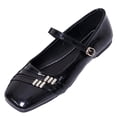 thumbnail image 1 of Gpaecead Women's Rhinestone Embellished Mary Jane Flats Square Toe Patent Leather Adjustable Buckle Dress Shoes For Wedding School Black, 1 of 8