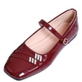 thumbnail image 1 of Gpaecead Women's Rhinestone Embellished Mary Jane Flats Square Toe Patent Leather Adjustable Buckle Dress Shoes For Wedding School Red, 1 of 8
