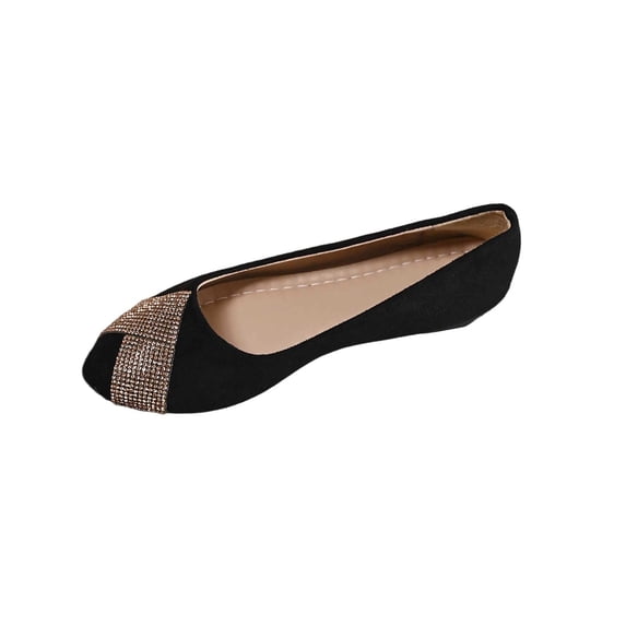 Gpaecead Women's Rhinestone Flats Pointed Toe Faux Suede Slip On Cushioned Ballet Comfort Shoes With Non Slip Sole For Work And Wedding Gold