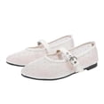 thumbnail image 1 of Gpaecead Women's Rhinestone Mesh Breathable Flats Closed Toe Thin Strap Buckle Versatile Glam Summer Shoes, White, 1 of 6