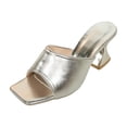 thumbnail image 1 of Gpaecead Women's Sculpted Block Heel Square Open Toe Mules Metallic Finish Slides With Unusual Heel For Summer Chic, Silver, 1 of 8