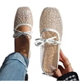 thumbnail image 1 of Gpaecead Women's Sheer Lace Mary Jane Flats Breathable Slip On Bow Strap Comfort Casual Summer Shoes, H-Gold, 1 of 8