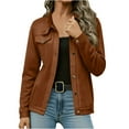 thumbnail image 1 of Gpaecead Women's Short Faux Suede Leather Jacket - Cute Notch Lapel Faux Pu Moto Style Coat Brown, 1 of 9
