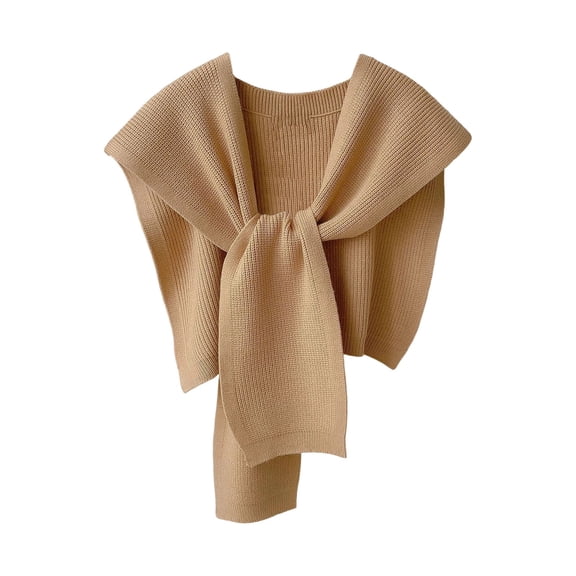 Gpaecead Women's Short Knit Shoulder Cover - Summer Air-Conditioning Shawl With Wool Blend Triangle Collar Khaki