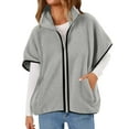 thumbnail image 1 of Gpaecead Women's Short Sleeve Fuzzy Fleece Vest Coat- Stand Collar Zip Pocket Coat Gray, 1 of 9