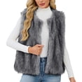 thumbnail image 1 of Gpaecead Women's Sleeveless Stand Collar Faux Fur Vest, Winter Warm Fleece Gilet, Casual Layering Piece Dark Gray, 1 of 7