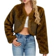 thumbnail image 1 of Gpaecead Women's Solid Color Faux Fur Jacket, Winter Warm Fleece Coat, Short Lapel Outerwear Brown, 1 of 9